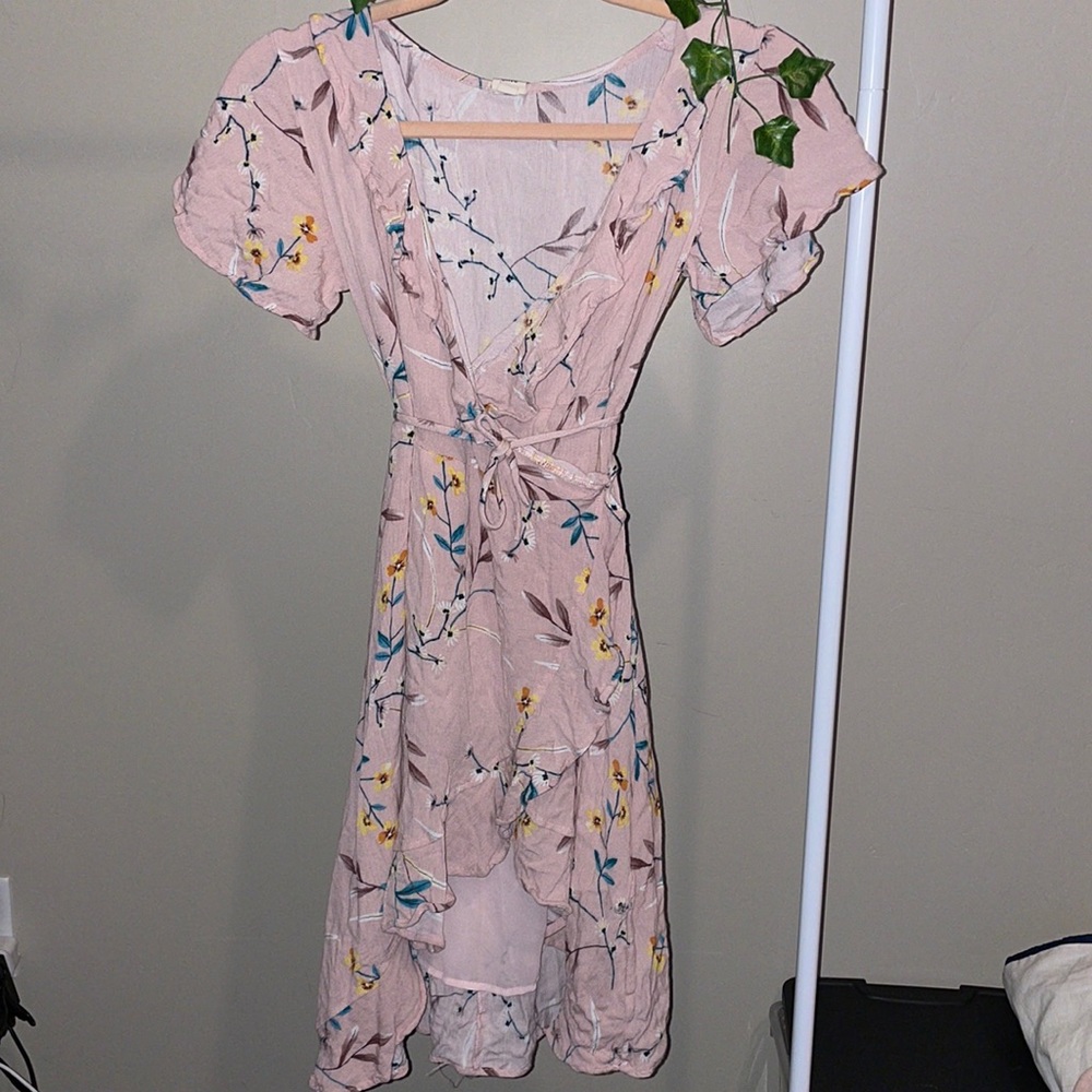 Red + olive floral dress